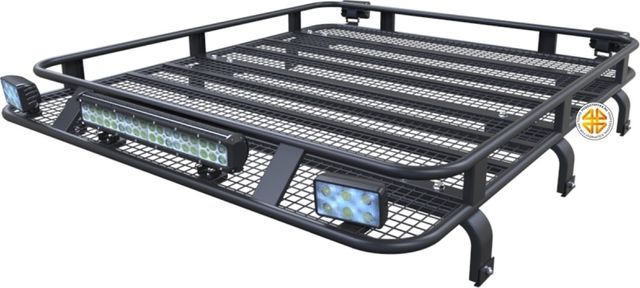 Багажник экспедиционный Podgotoffka 1800x1250х120 мм с сеткой и креплениями за водостоки для Toyota Land Cruiser Prado 70 (3 дв.) 1984-2007. Артикул PGT-B.105.03