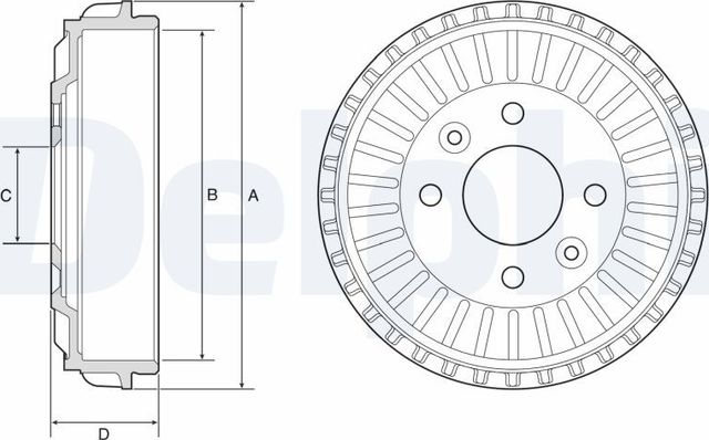 Тормозной барабан Delphi задний для Smart Fortwo III (C453, A453) 2014-2026. Артикул BF594