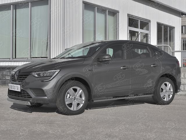 Защита порогов RusStal труба 75х42 овал с проступью для Renault Arkana 2019-2026. Артикул RARO-003317