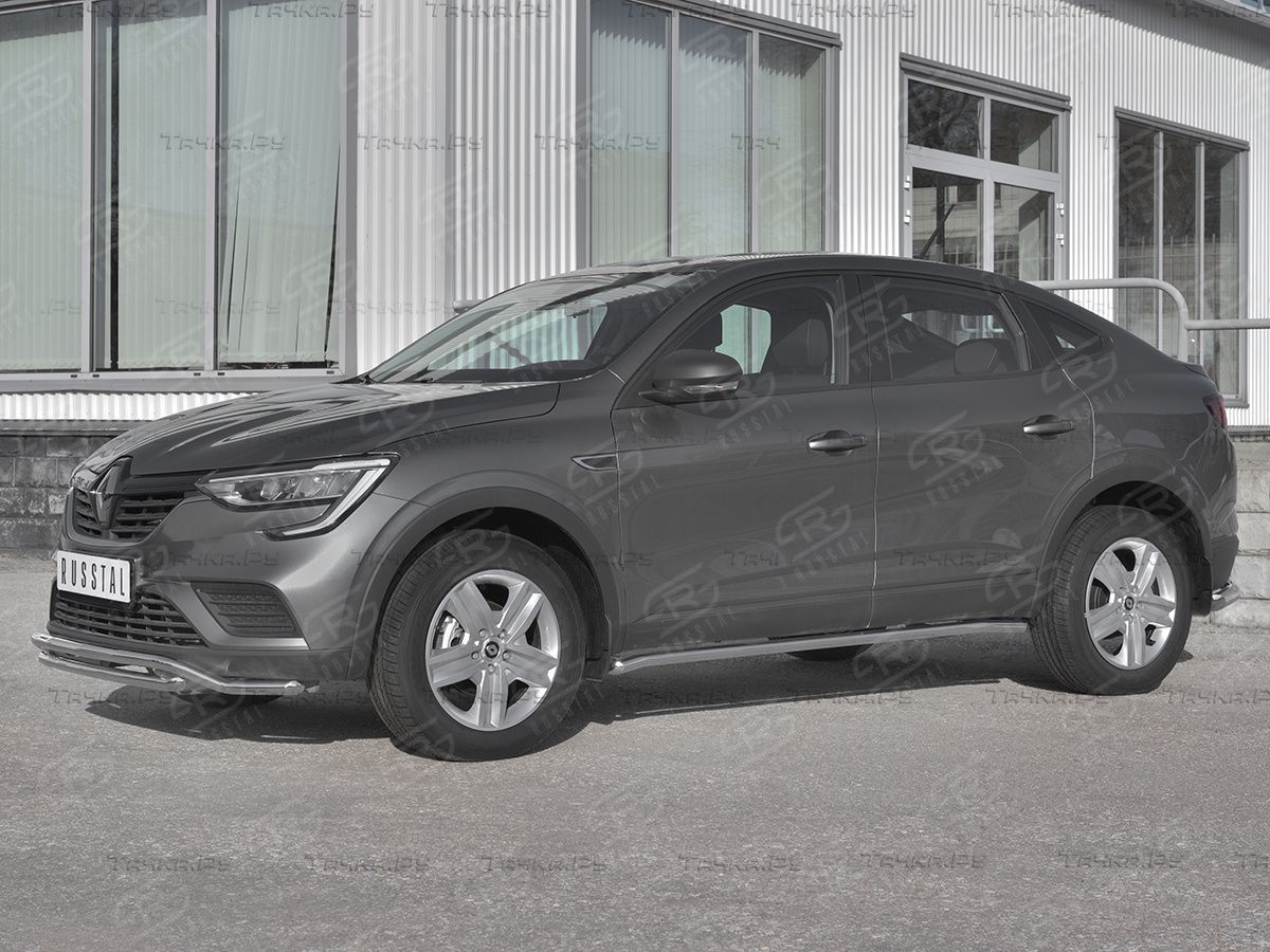 Защита порогов RusStal труба d42 (вариант 1) для Renault Arkana 2019-2026. Артикул RART-0033201