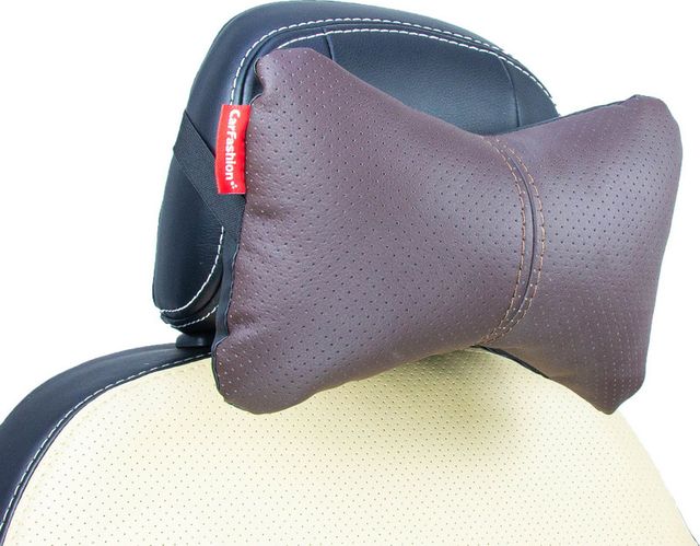 Подушка под шею CarFashion ортопедическая Экокожа, цвет Черный/Коричневый/Коричневый. Артикул 41110