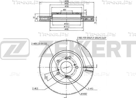 Тормозной диск Zekkert передний для Haval H6 2013-2026. Артикул BS-6253