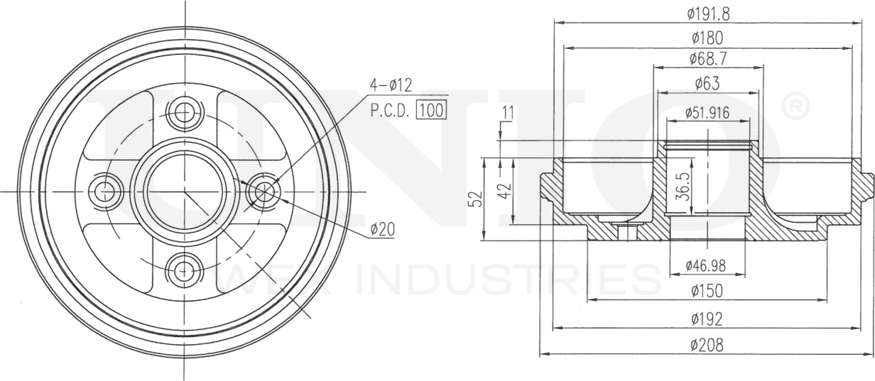Барабан тормозной (Unio). Артикул BRD-10061