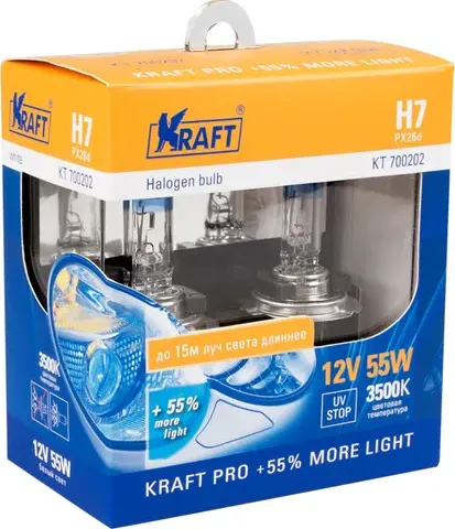 Автолампа H7 12v 55w (PX26d) Kraft Pro +55% more light (2шт. блистер). Артикул KT700202