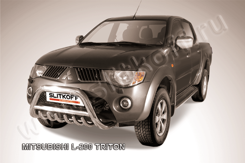 Кенгурятник Slitkoff d76 низкий с защитой картера для Mitsubishi L200 IV Triton 2006-2015. Артикул ML003