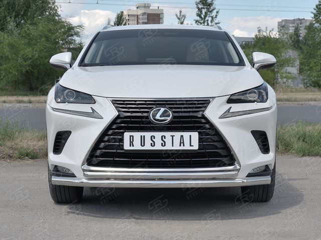 Защита RusStal переднего бампера d63 секции-d42 дуга для Lexus NX300 2017-2026. Артикул LNX3Z-002938