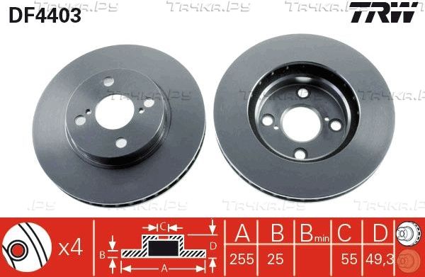 Тормозной диск TRW передний для Toyota Corolla Verso I 2001-2004. Артикул DF4403