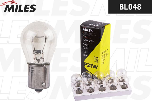 Лампа P21W 12V 21W BA15s Miles. Артикул BL048