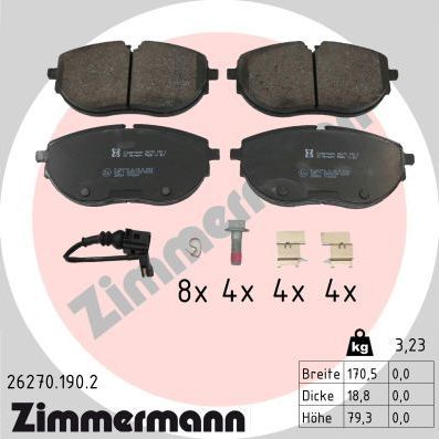 Тормозные колодки Zimmermann передние для Volkswagen Multivan T6 2019-2026. Артикул 26270.190.2