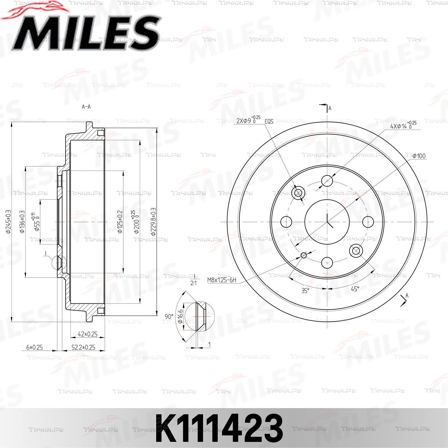 Тормозной барабан Miles задний для Mazda Demio I (DW) 1996-2003. Артикул K111423