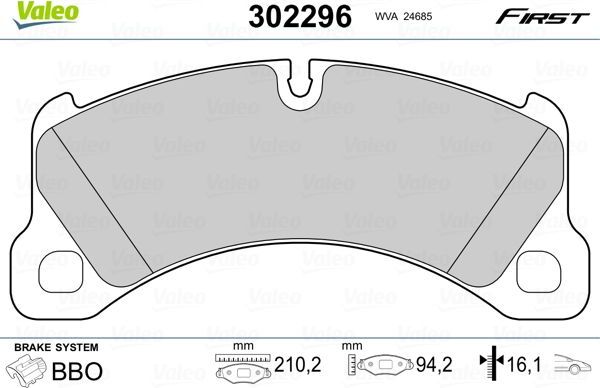 Тормозные колодки Valeo First. Артикул 302296