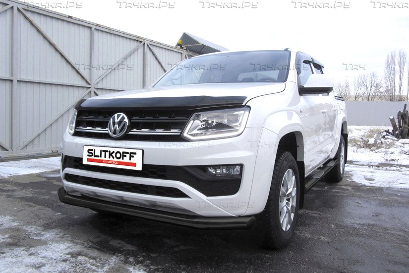 Защита Slitkoff переднего бампера d76 для Volkswagen Amarok I рестайлинг 2016-2026 Черная. Артикул VWAM16-003B