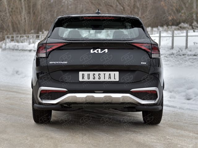 Защита RusStal заднего бампера уголки d63 секции для Kia Sportage V (кроме Style и X-Line) 2021-2026 Черная. Артикул KSZ-004036CH