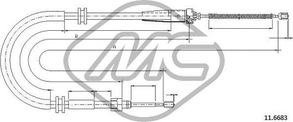 Трос ручника (тросик ручного тормоза) Metalcaucho. Артикул 83116
