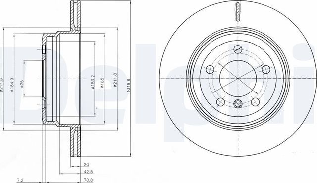 Тормозной диск Delphi задний для BMW X5 II (E70) 2006-2013. Артикул BG4168