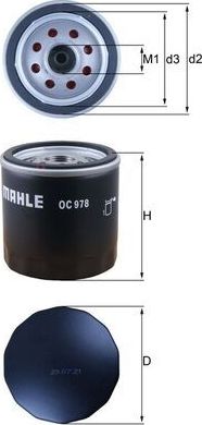 Масляный фильтр Mahle-Knecht. Артикул OC 978