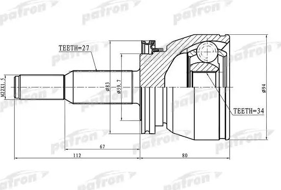 Шрус наружный (граната) Patron для Ford Explorer II 1995-2001. Артикул PCV1078