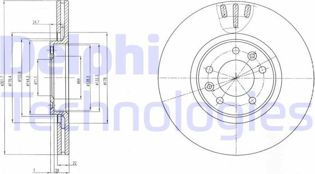 Тормозной диск Delphi задний для Citroen C6 2005-2012. Артикул BG4150