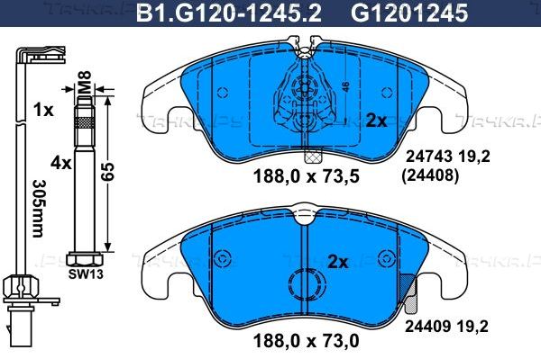 Тормозные колодки Galfer передние для Audi A7 I (4G) 2010-2018. Артикул B1.G120-1245.2