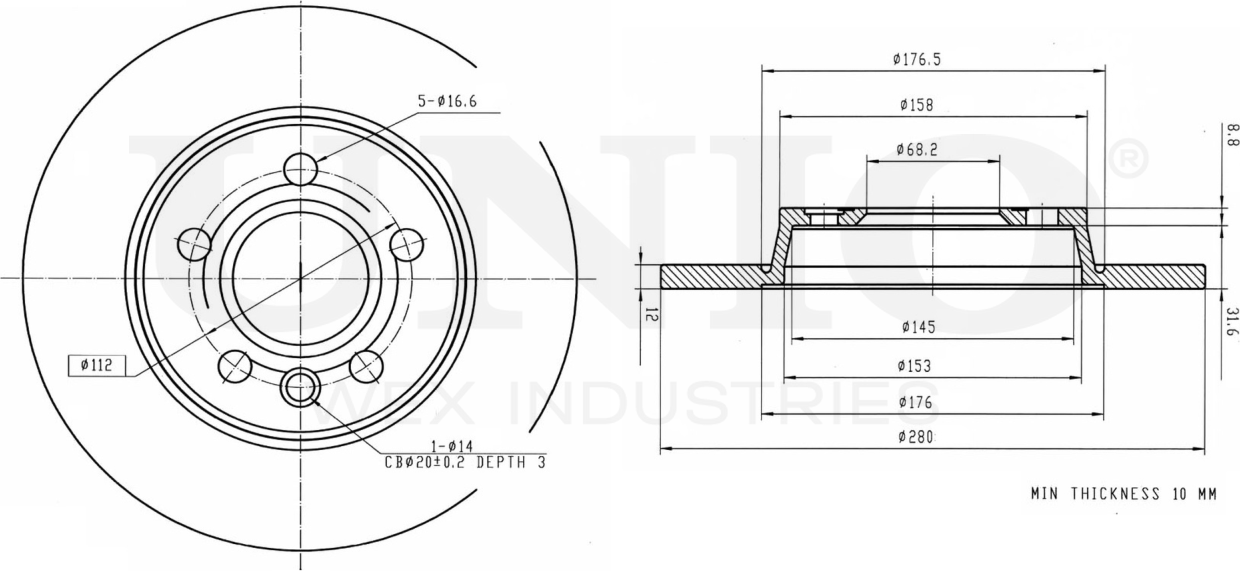 Диск тормозной (Unio). Артикул BRD-20130