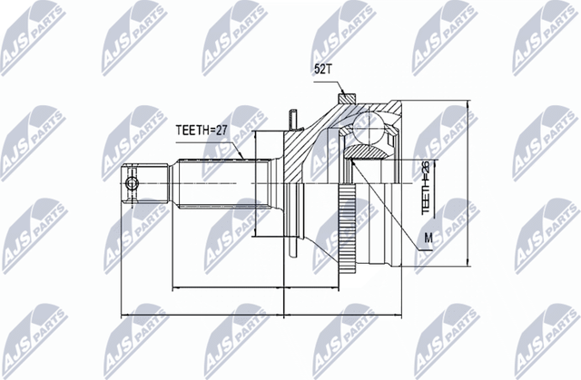 Шрус наружный (граната) NTY передний для Hyundai Santa Fe I 2001-2006. Артикул NPZ-HY-501