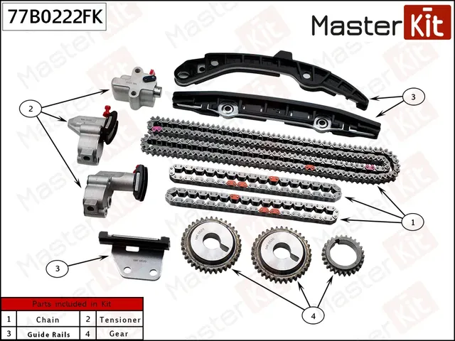 Комплект цепи ГРМ NISSAN VQ37VHR (Master KIT). Артикул 77B0222FK