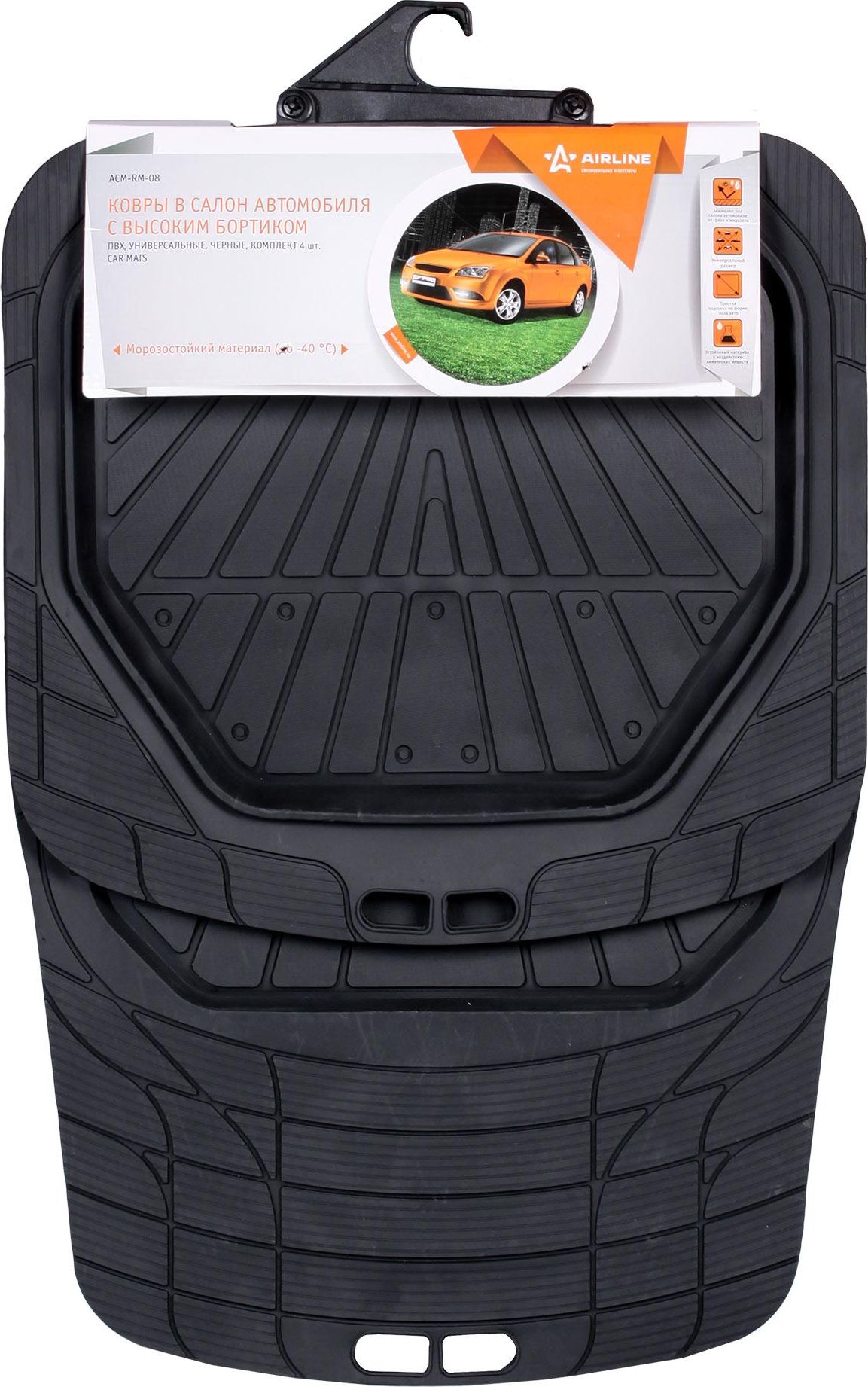 Коврики Airline в салон автомобиля, универсальные, ПВХ, Черные. Артикул ACM-RM-08