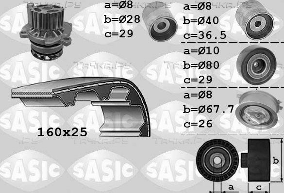 Помпа (водяной насос) с комплектом ремня ГРМ Sasic для Volkswagen Golf VI 2009-2013. Артикул 3906069