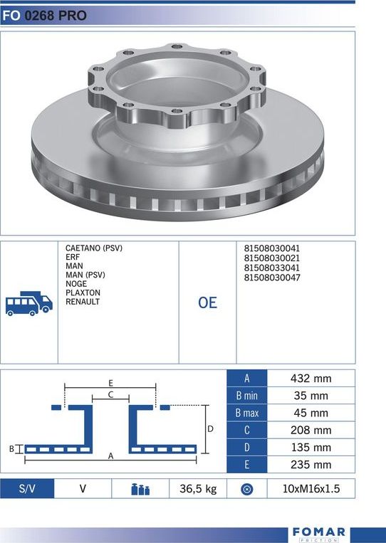 Тормозной диск Fomar. Артикул FO 0268 PRO