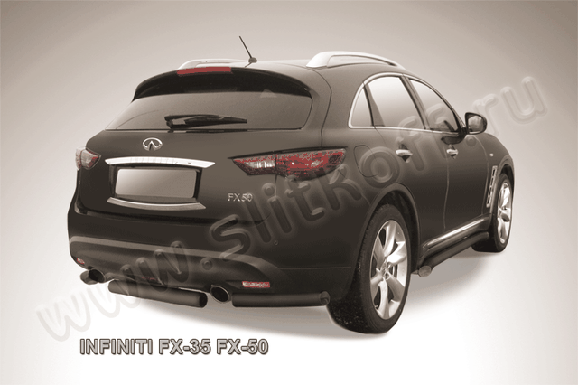 Защита Slitkoff заднего бампера d57 ЧЕРНАЯ матовая для Infiniti FX 35/50 2008-2026. Артикул IN.FX009B
