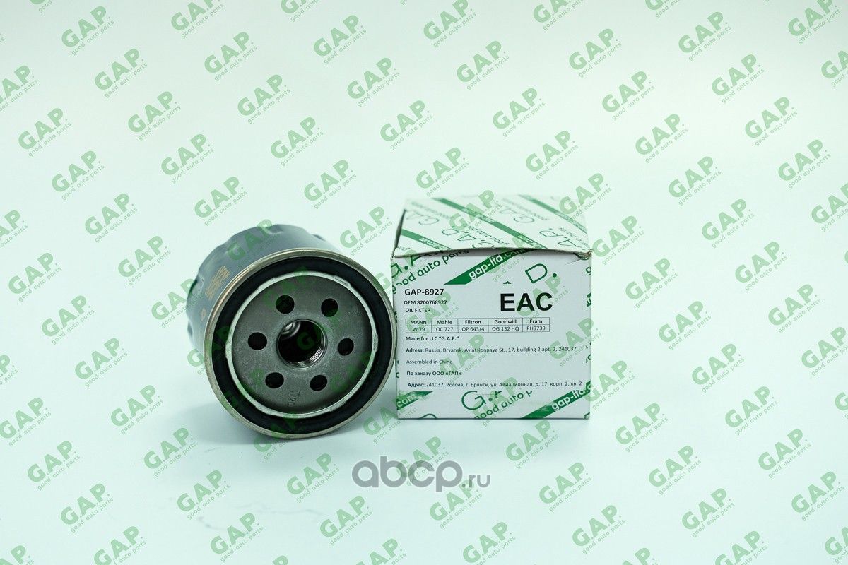 Фильтр масляный RENAULT 8200768927 (G.a.p.). Артикул GAP8927