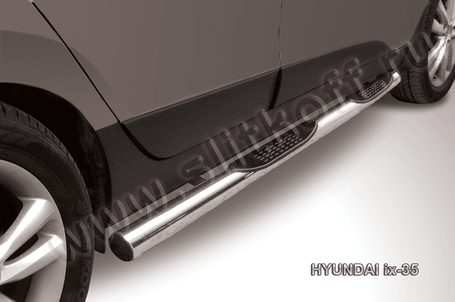 Пороги Slitkoff труба d76 с проступями для Hyundai ix35 2009-2026. Артикул Hix35-004