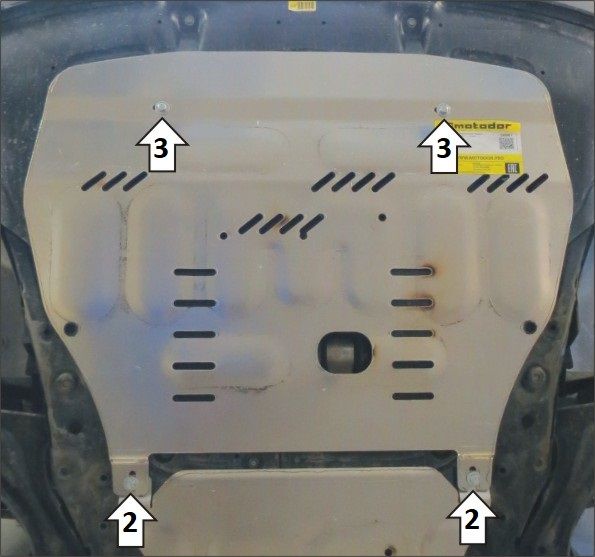 Защита алюминиевая Мотодор для картера двигателя и КПП Kia Sorento IV 2020-2026. Артикул 340901