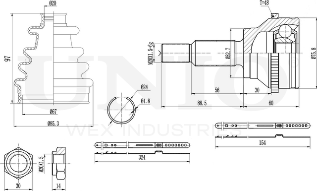ШРУС наружный (Unio). Артикул CVJ-20192
