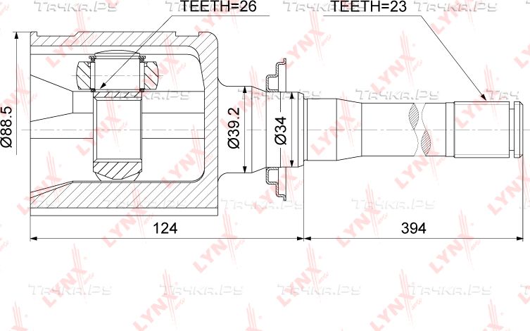 Шрус внутренний (граната) LYNXauto передний правый для Toyota Camry 30 (V30, XV30) 2001-2003. Артикул CI-3731