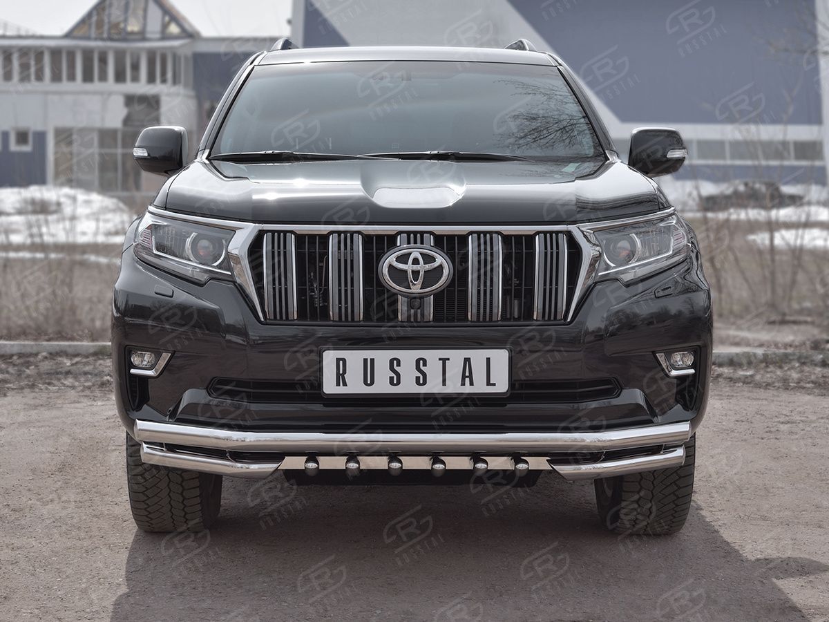 Защита RusStal переднего бампера d63 секции-d63 уголки+d42 зубы для Toyota Land Cruiser Prado 150 2й Рестайлинг (кроме Style) 2017-2026. Артикул LCPZ-002861
