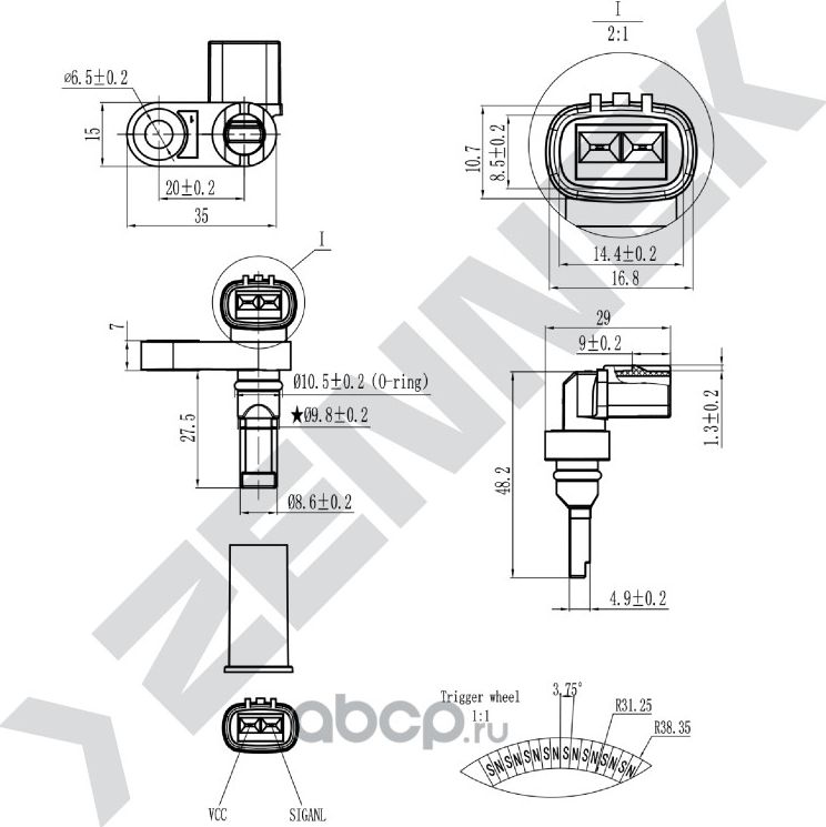 Датчик ABS передний правый TOYOTA LAND CRUISER 200 10->, 4 RUNNER 02-06 (Zennek). Артикул DAS0094