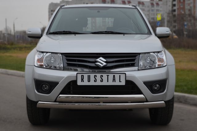 Защита RusStal переднего бампера d75х42/75х42 овалы (дуга) для Suzuki Grand Vitara 3-дв. 2012-2015. Артикул SV3Z-001106
