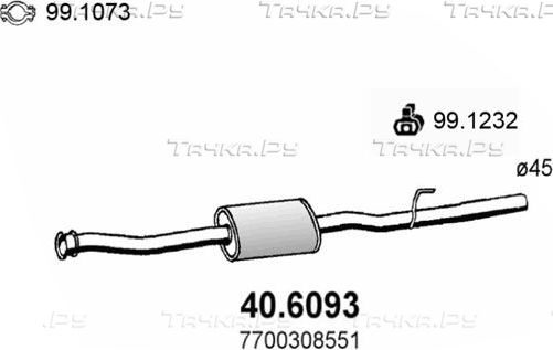 Глушитель (средняя часть) Asso для Renault Kangoo I 1997-2009. Артикул 40.6093