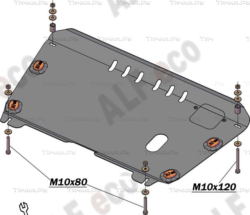 Защита алюминиевая Alfeco для картера и КПП Lexus ES V 2009-2012. Артикул ALF.24.04 AL4