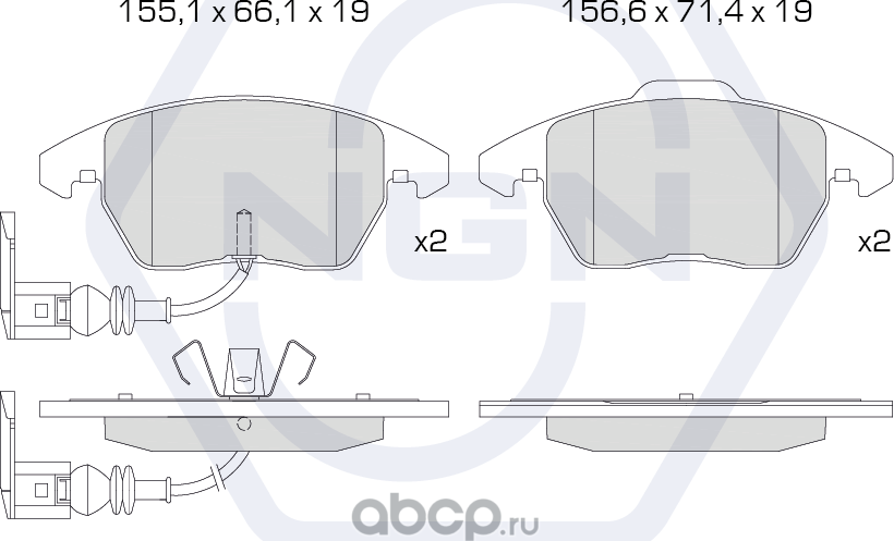 Колодки тормозные керамические, передние (NGN). Артикул 3501944