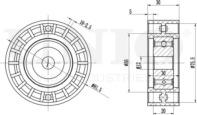Ролик поликлинового ремня направляющий (Unio). Артикул TNS-10208