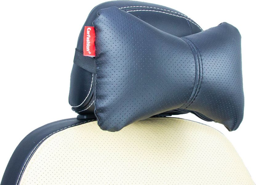 Подушка под шею CarFashion ортопедическая Экокожа, цвет Черный/Черный/Черный. Артикул 41081