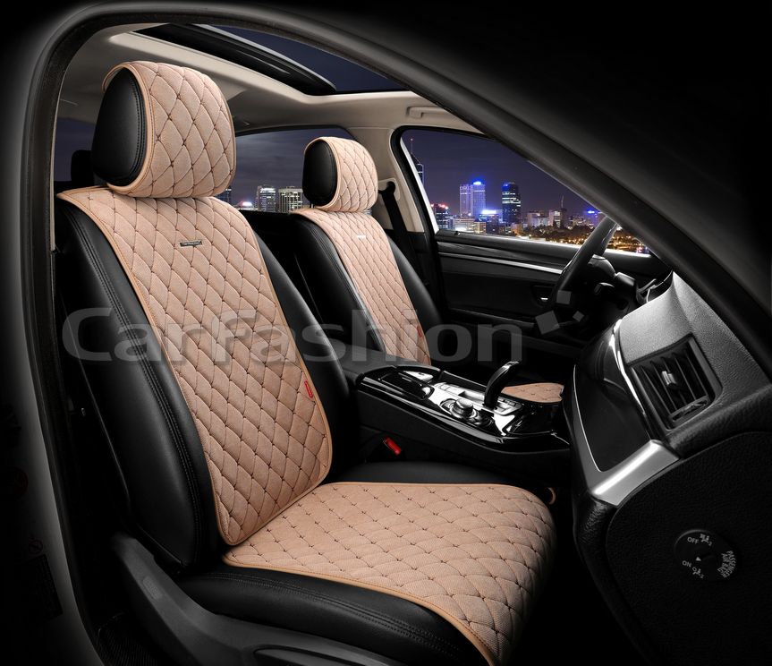 Накидки универсальные CarFashion Bullet Front на передние сидения авто, цвет Бежевый/Бежевый/Коричневый. Артикул 26185