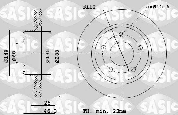 Тормозной диск Sasic передний для Audi A4 III (B7) 2002-2009. Артикул 9004507J