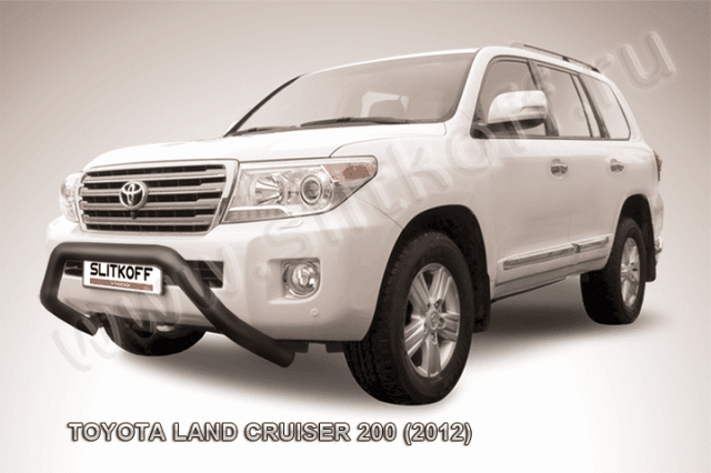 Кенгурятник Slitkoff d76 низкий широкий мини ЧЕРНЫЙ матовый для Toyota Land Cruiser 200 2012-2013. Артикул TLC2-12-009B