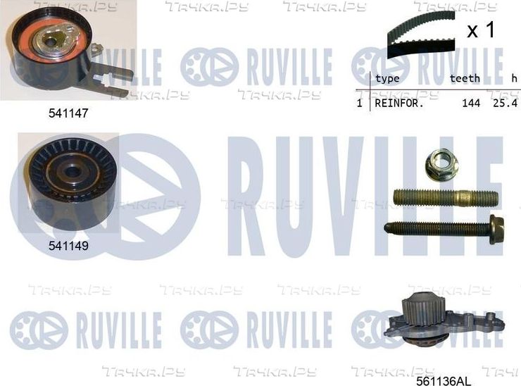 Помпа (водяной насос) с комплектом ремня ГРМ Ruville для Ford Fiesta VI 2009-2019. Артикул 5500521