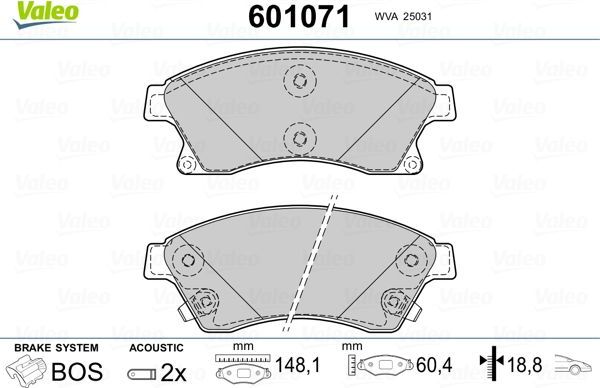 Тормозные колодки Valeo. Артикул 601071