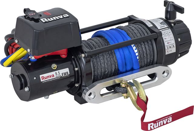 Лебёдка электрическая 12V Runva 9500 lbs 4350 кг (влагозащищенная) синтетический трос. Артикул EWB9500USR
