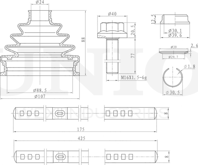Пыльник ШРУС, комплект (Unio). Артикул DUC-30023K